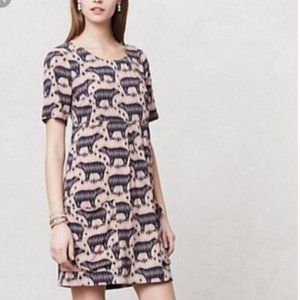 Anthropologie Maeve Bear Print Shift Dress Pink